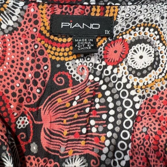 PIANO 1X Acordion Fold Blouse Multicolored Beaded Snap closed sheer - Picture 10 of 11